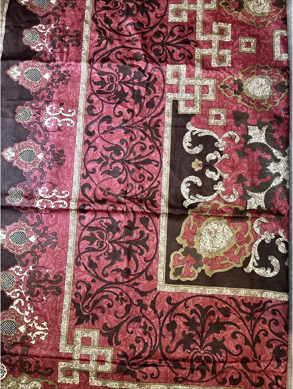 Beauvillé French Tablecloth 132x120 Burgundy Gold 100% Cotton Luxury France New